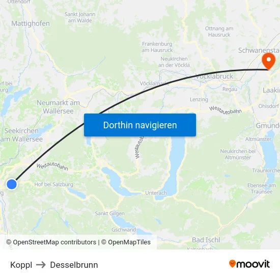 Koppl to Desselbrunn map