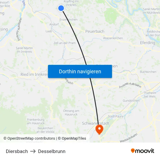 Diersbach to Desselbrunn map