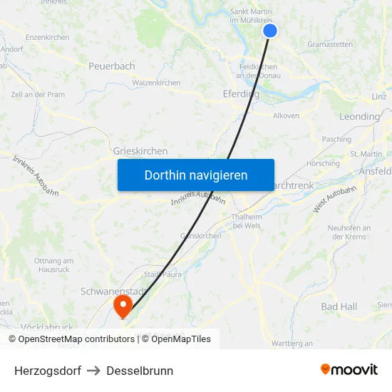 Herzogsdorf to Desselbrunn map