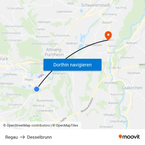 Regau to Desselbrunn map