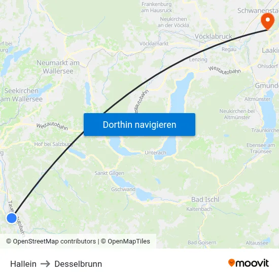 Hallein to Desselbrunn map