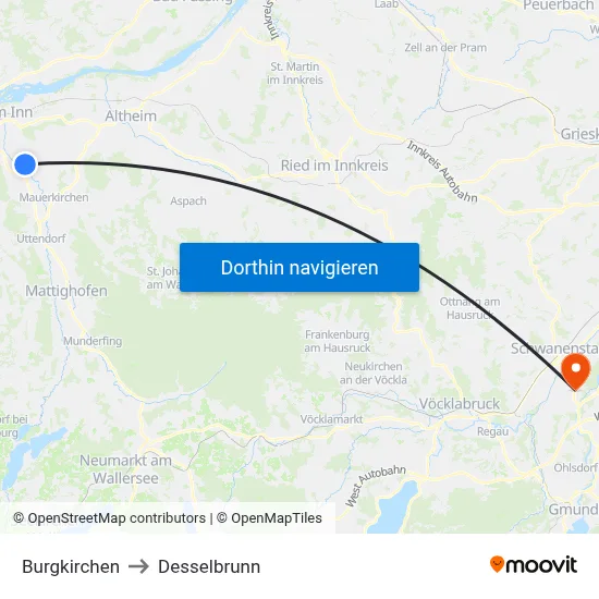 Burgkirchen to Desselbrunn map