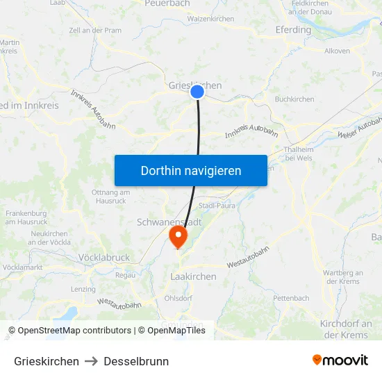 Grieskirchen to Desselbrunn map