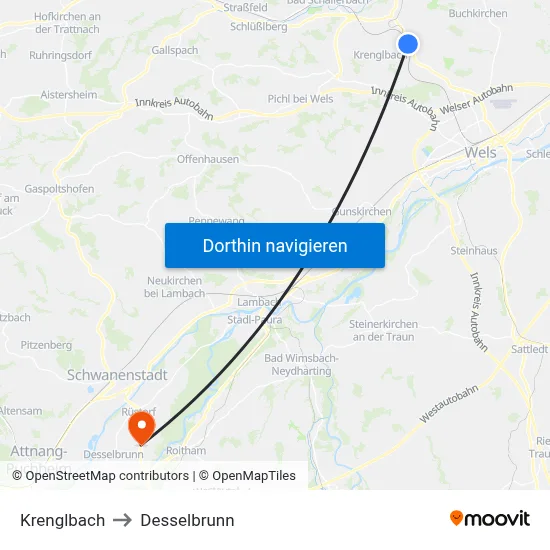Krenglbach to Desselbrunn map