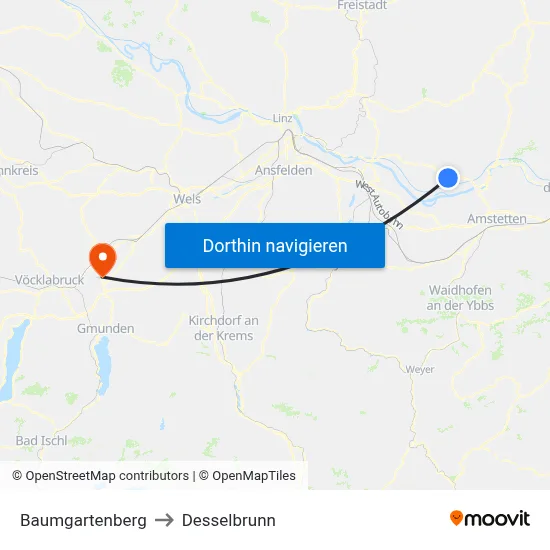 Baumgartenberg to Desselbrunn map