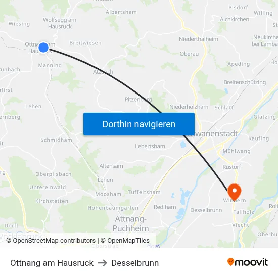 Ottnang am Hausruck to Desselbrunn map