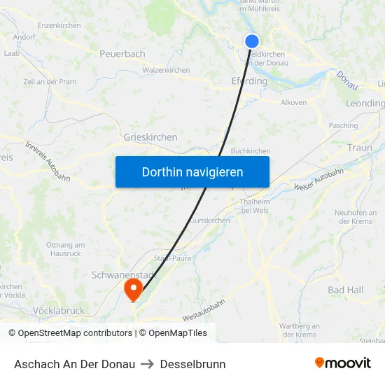 Aschach An Der Donau to Desselbrunn map