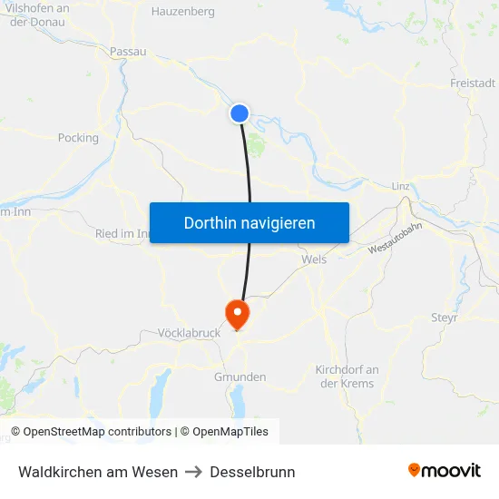 Waldkirchen am Wesen to Desselbrunn map