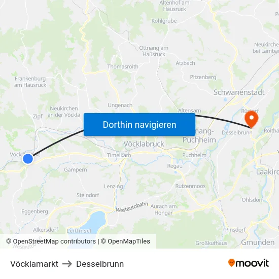Vöcklamarkt to Desselbrunn map