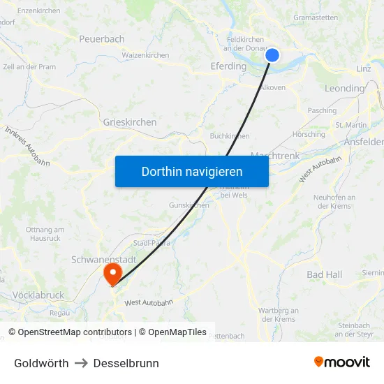 Goldwörth to Desselbrunn map
