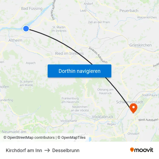 Kirchdorf am Inn to Desselbrunn map