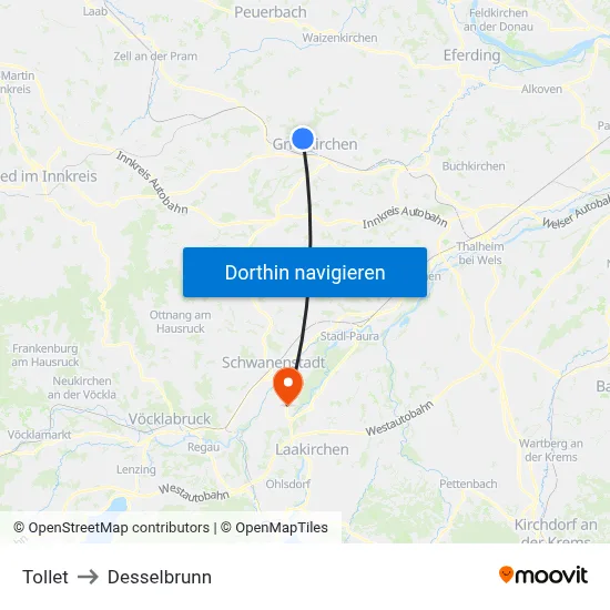 Tollet to Desselbrunn map