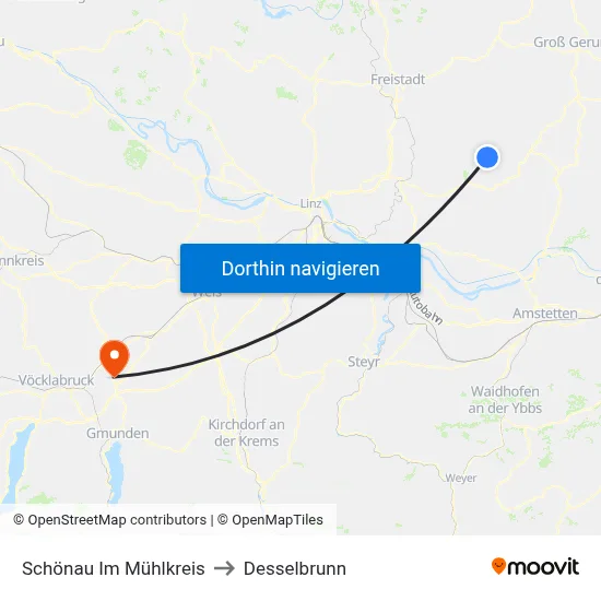 Schönau Im Mühlkreis to Desselbrunn map