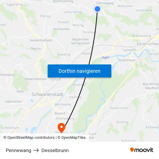 Pennewang to Desselbrunn map