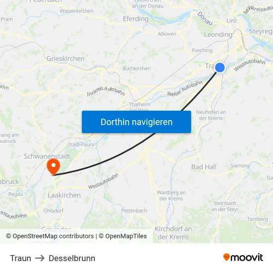 Traun to Desselbrunn map