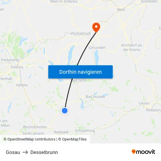 Gosau to Desselbrunn map