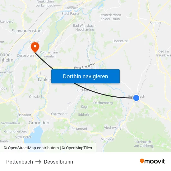 Pettenbach to Desselbrunn map