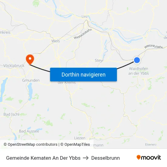 Gemeinde Kematen An Der Ybbs to Desselbrunn map