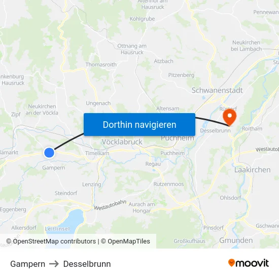Gampern to Desselbrunn map