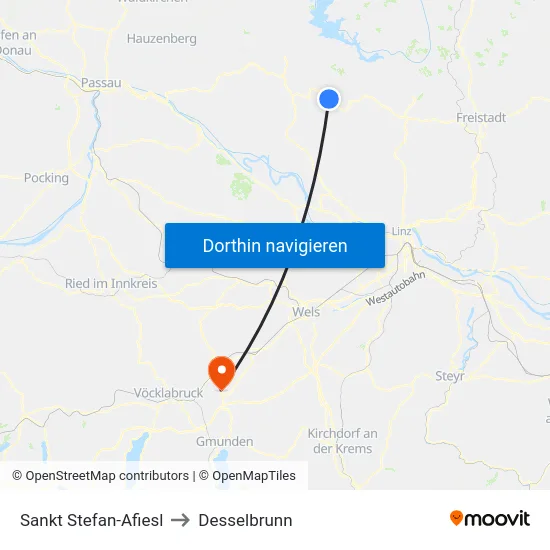 Sankt Stefan-Afiesl to Desselbrunn map