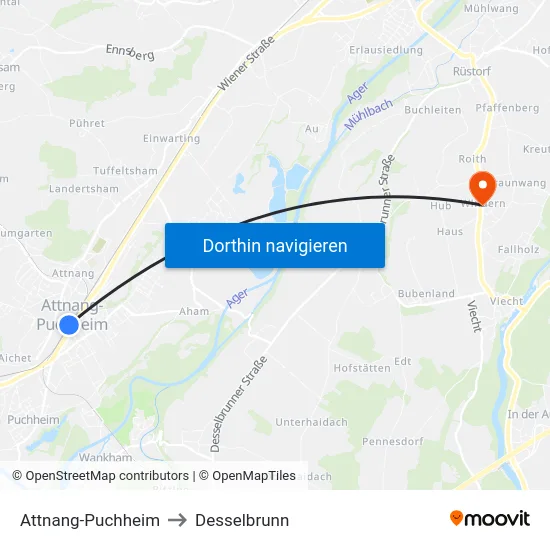 Attnang-Puchheim to Desselbrunn map