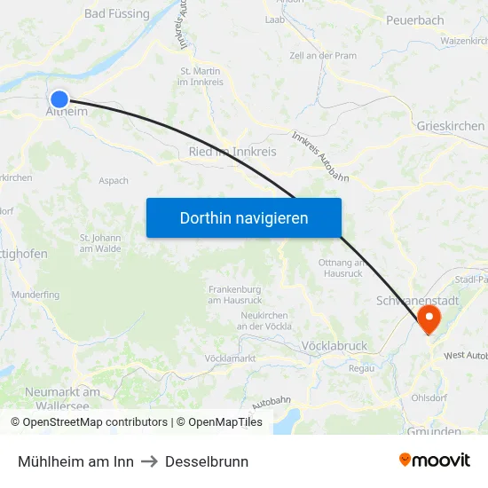 Mühlheim am Inn to Desselbrunn map