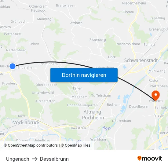Ungenach to Desselbrunn map