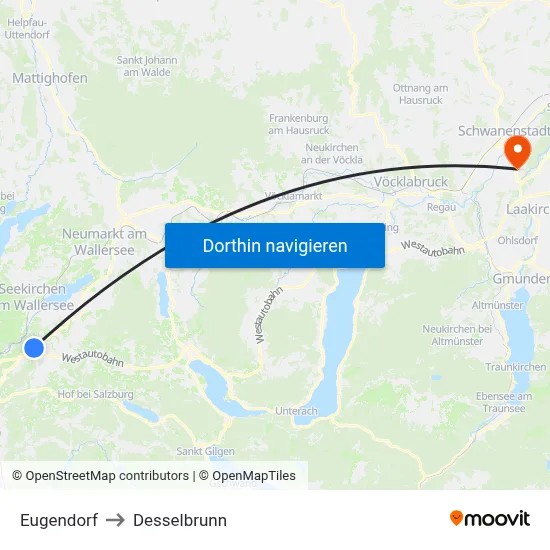 Eugendorf to Desselbrunn map
