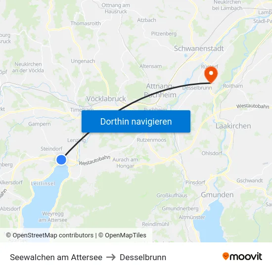 Seewalchen am Attersee to Desselbrunn map