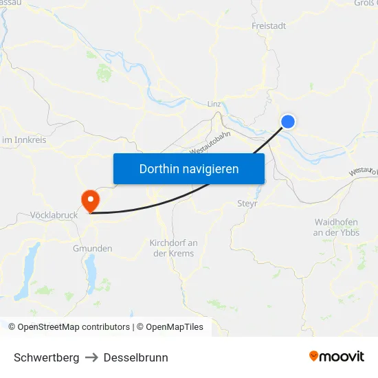 Schwertberg to Desselbrunn map