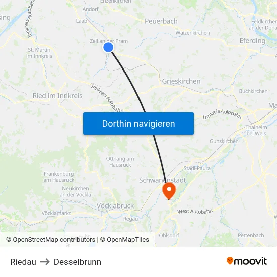 Riedau to Desselbrunn map