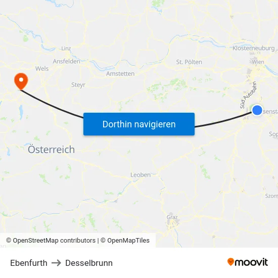 Ebenfurth to Desselbrunn map
