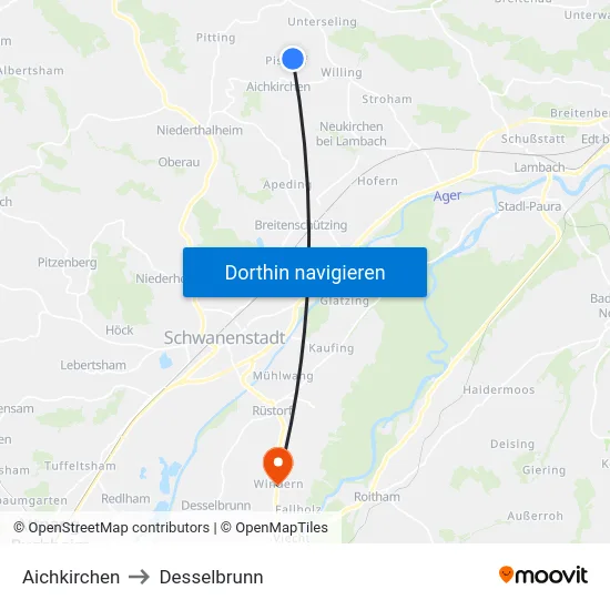 Aichkirchen to Desselbrunn map