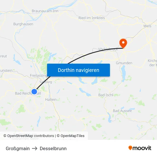 Großgmain to Desselbrunn map