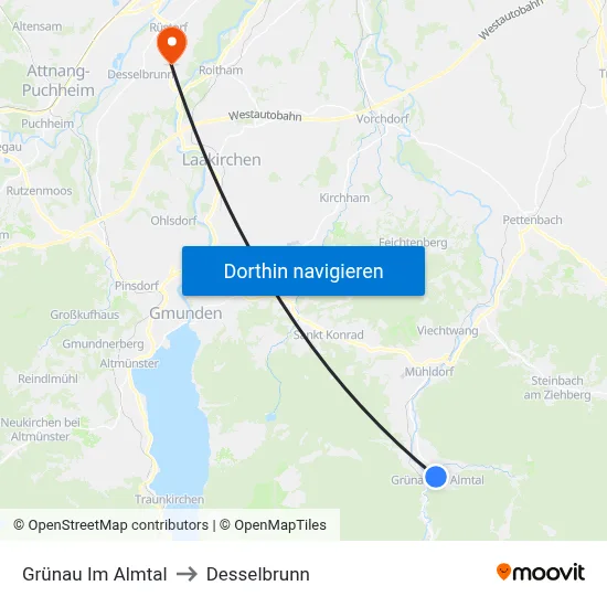 Grünau Im Almtal to Desselbrunn map
