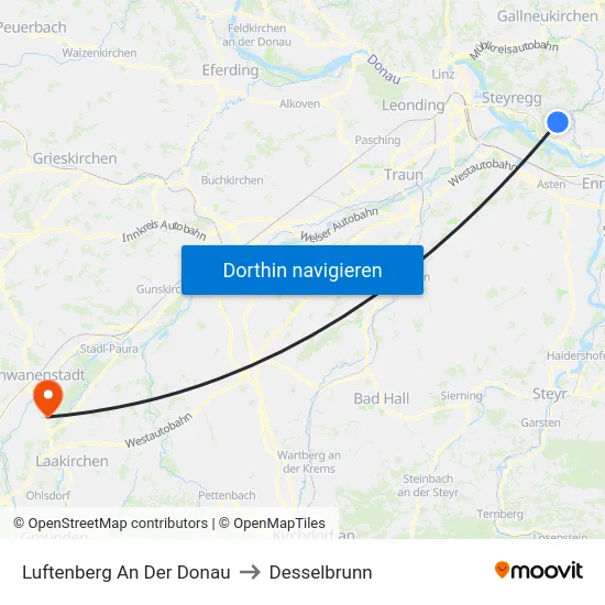 Luftenberg An Der Donau to Desselbrunn map