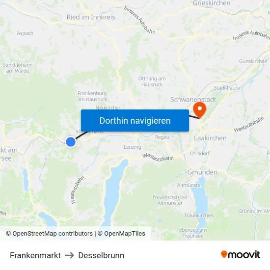 Frankenmarkt to Desselbrunn map