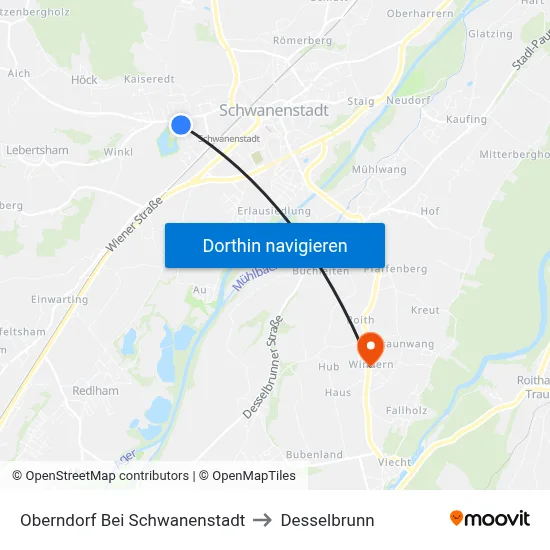 Oberndorf Bei Schwanenstadt to Desselbrunn map