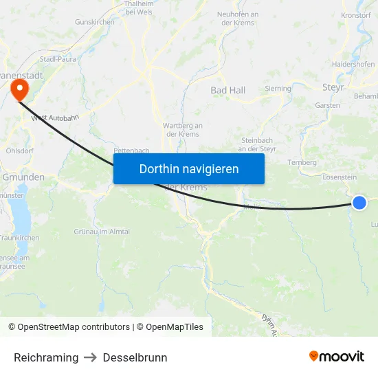 Reichraming to Desselbrunn map