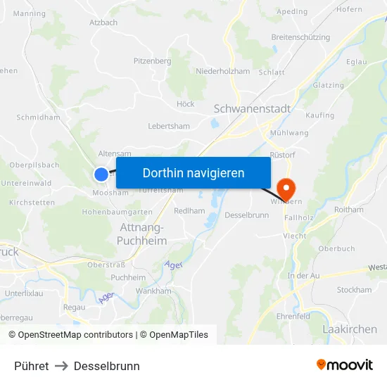 Pühret to Desselbrunn map