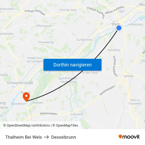 Thalheim Bei Wels to Desselbrunn map
