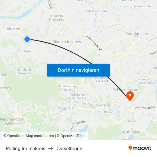 Polling Im Innkreis to Desselbrunn map