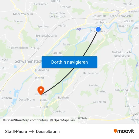 Stadl-Paura to Desselbrunn map