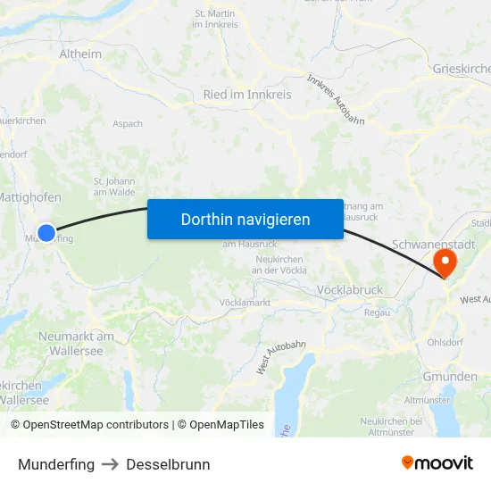 Munderfing to Desselbrunn map