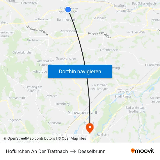 Hofkirchen An Der Trattnach to Desselbrunn map