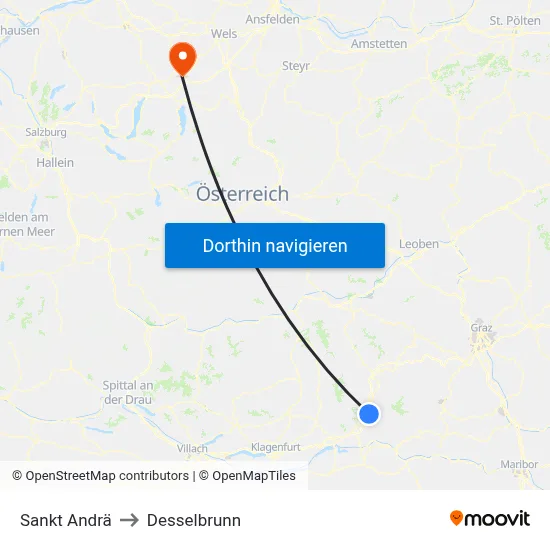 Sankt Andrä to Desselbrunn map
