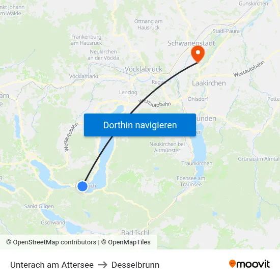 Unterach am Attersee to Desselbrunn map