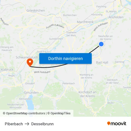 Piberbach to Desselbrunn map