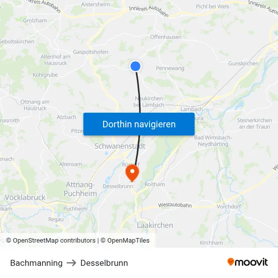 Bachmanning to Desselbrunn map