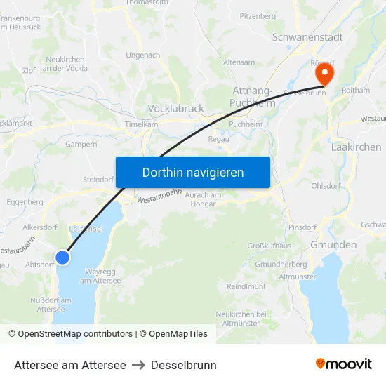 Attersee am Attersee to Desselbrunn map